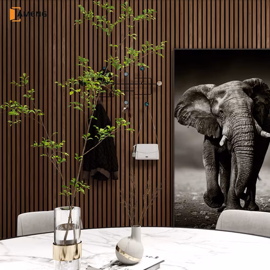 ナチュラルオークスラット壁パネル、PET MDF音響スラット木製天井パネル